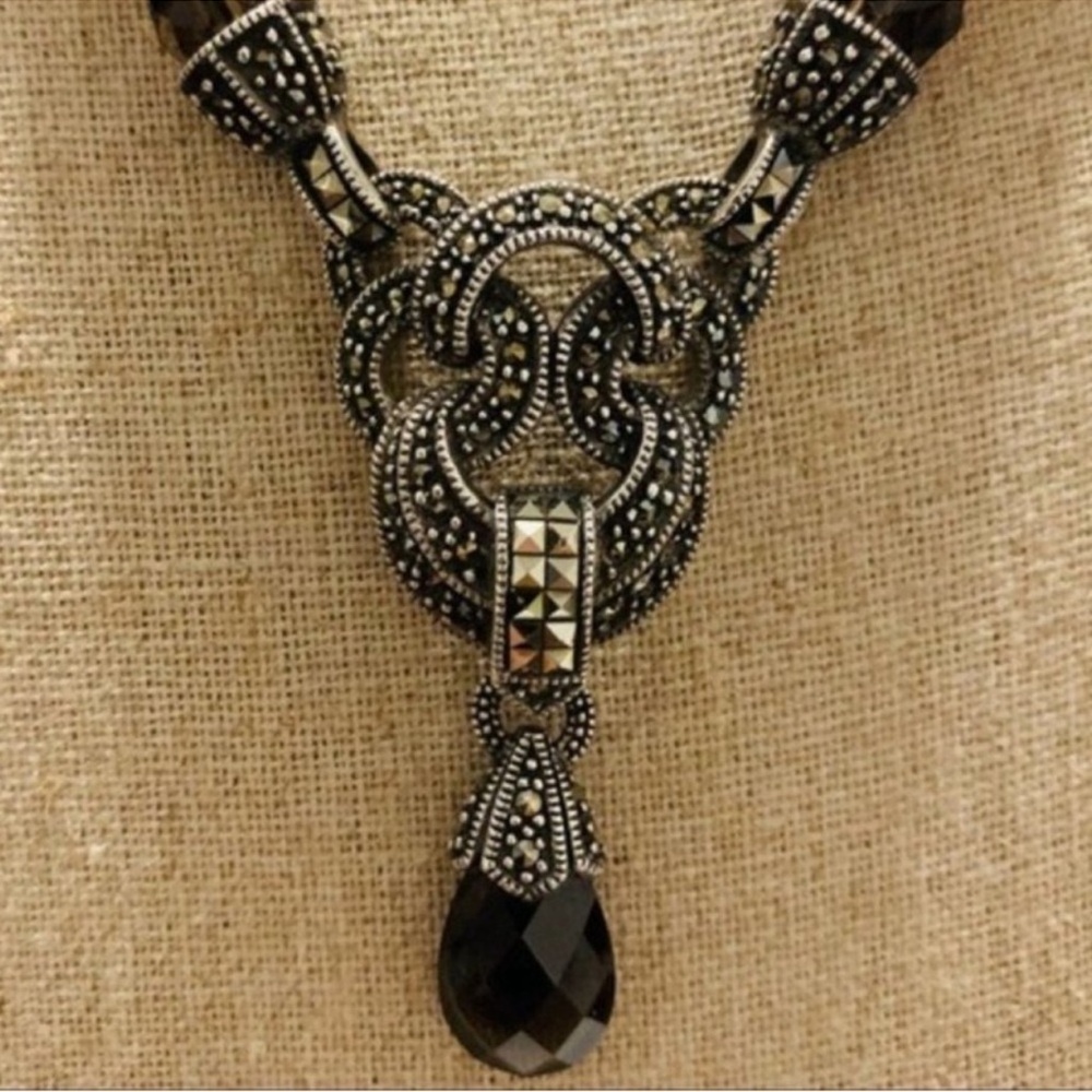 Judith Jack  | Necklace | Marcasite & Smoky Quartz Pendant - Picture 3 of 11
